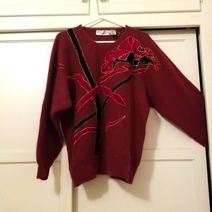 Andriano Burgundy Floral Sweater Size L